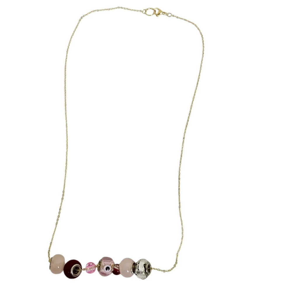 Dainty Gold Plated Solid Brass Cable Chain Foil Beads Glass Necklace
